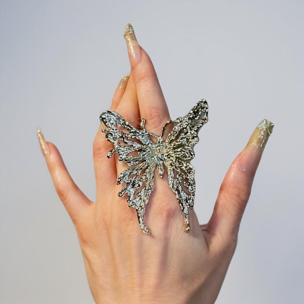 Silver Exaggerated Cut Out Butterfly Wings Statement Ring NEW